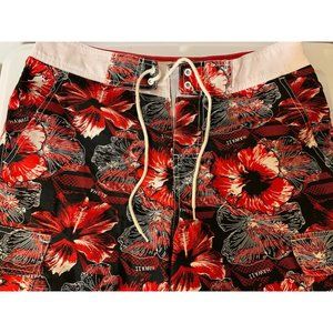 Koko Designed In Hawaii Men's Sz 30 Board Shorts Floral‎ Swim Trunks Surf Red